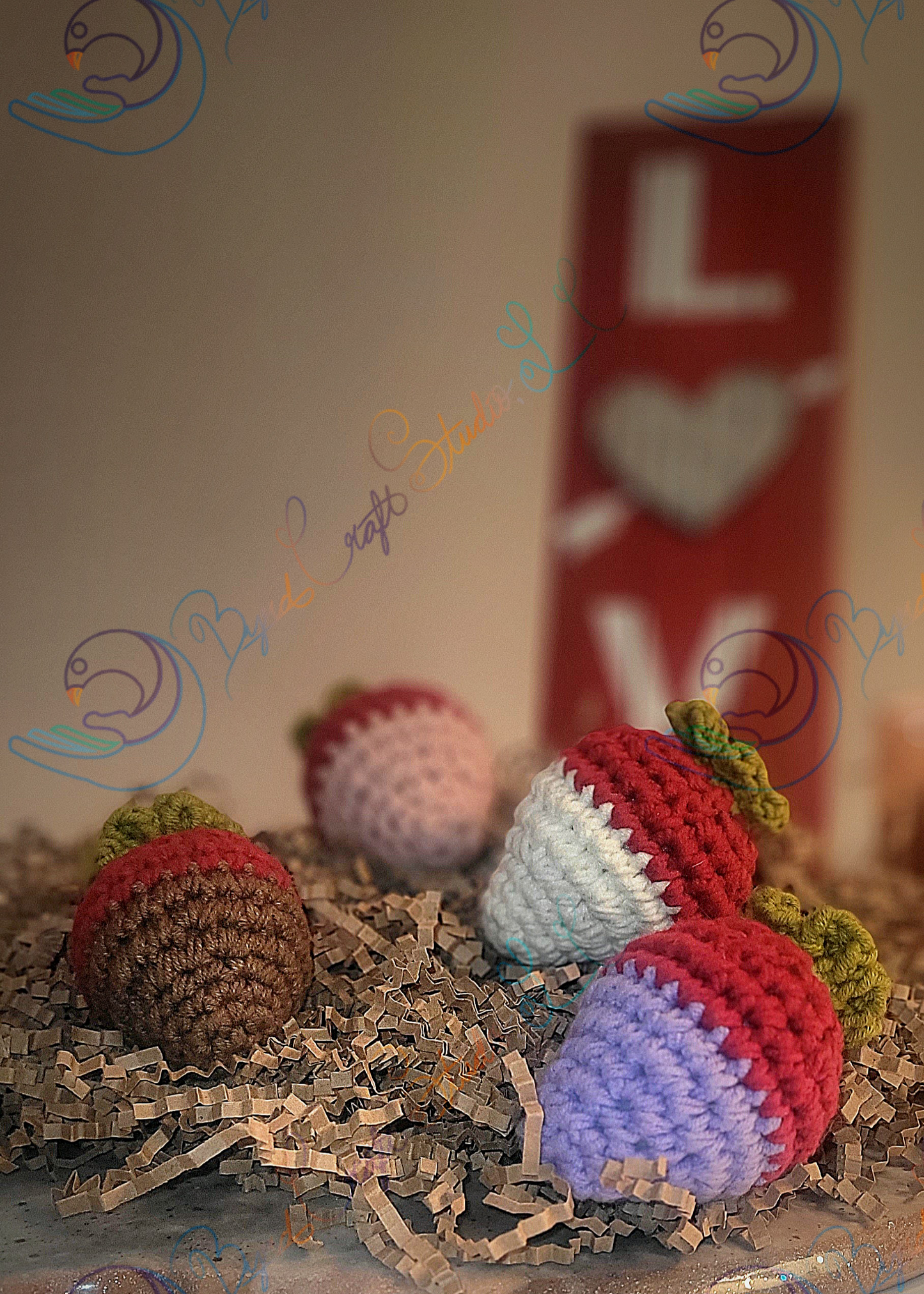 🍓 Set of 4 Crocheted Chocolate-Covered Strawberries