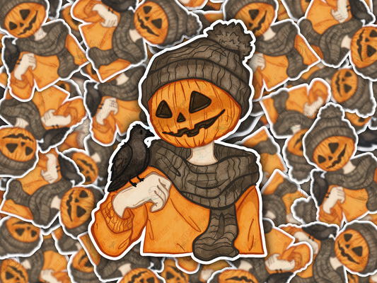 Cozy Jack-o-Lantern with Crow Sticker 🎃🐦‍⬛🍂