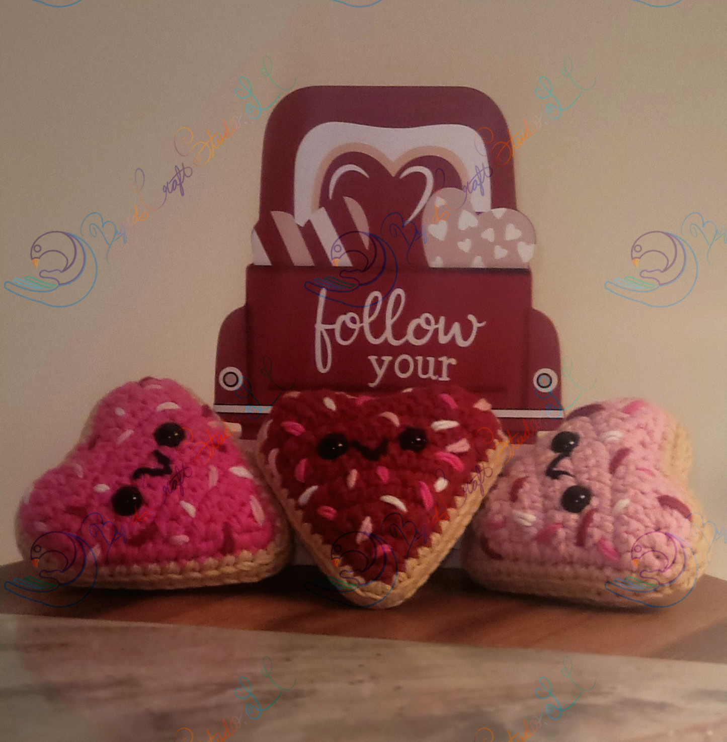 🍪 Set of 3 Crocheted Heart-Shaped Sugar Cookies