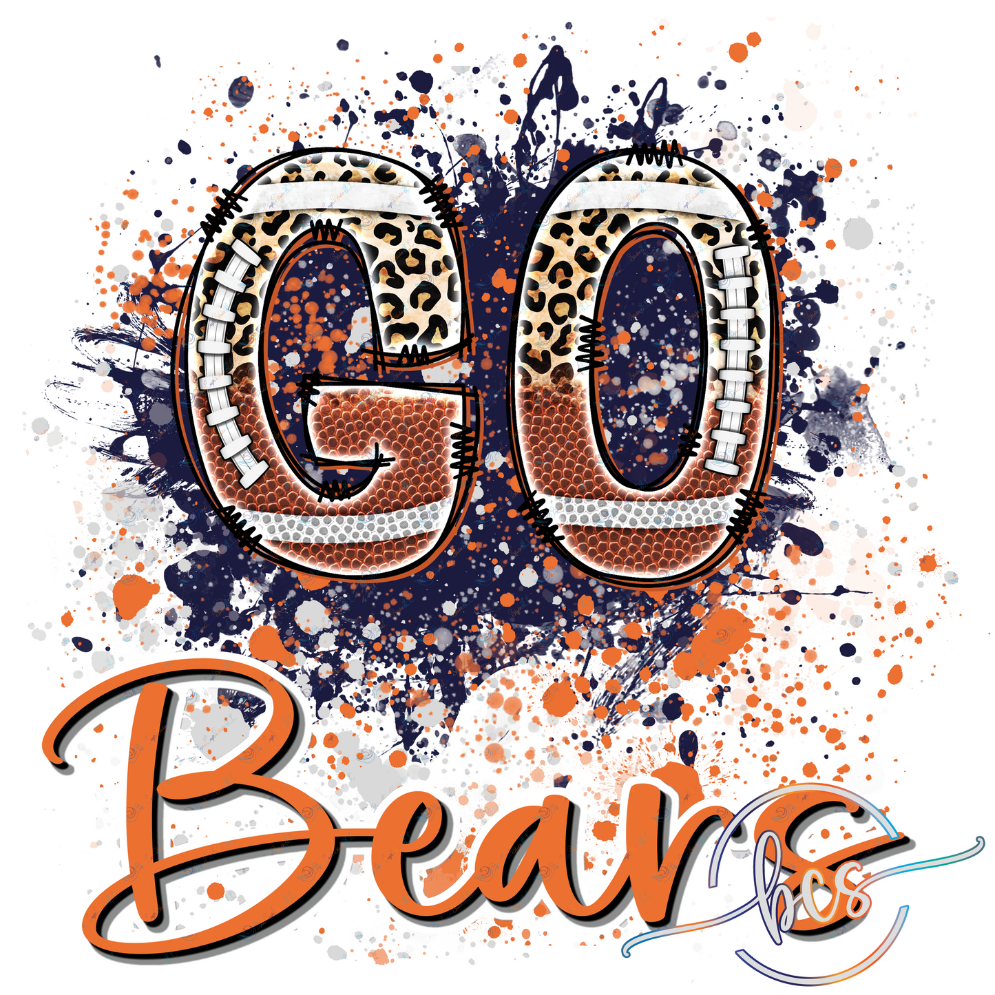 🏈 Bears Game Day Leopard Football Splatter PNG - Digital Download 🧡💙