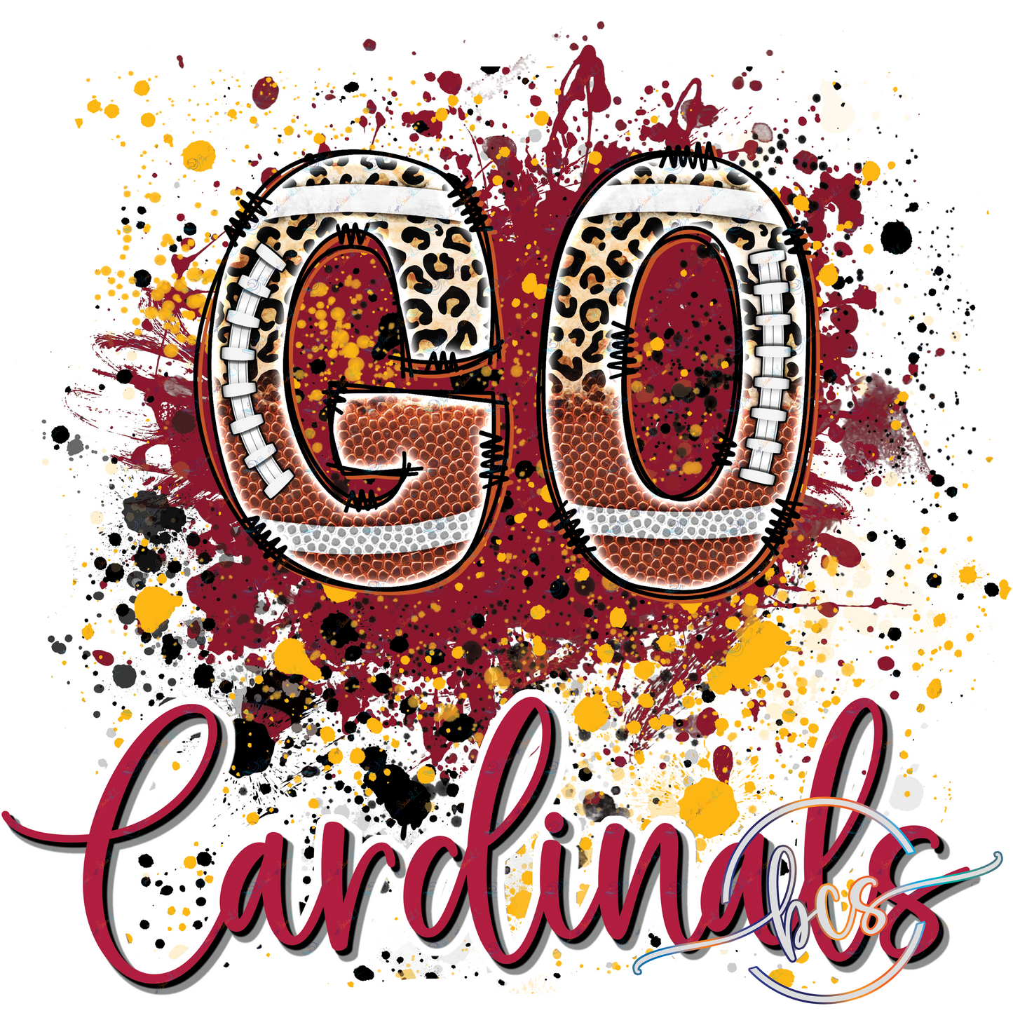 🏈 Cardinals Game Day Leopard Football Splatter PNG - Digital Download 🔴💛