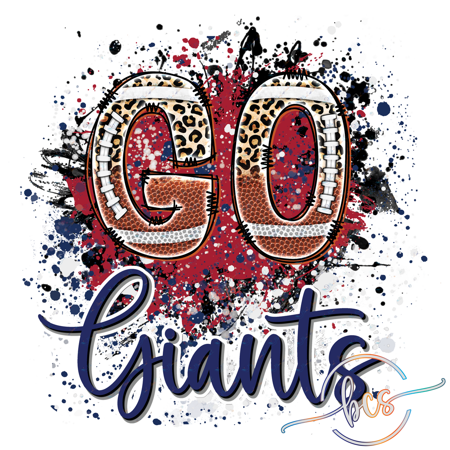 🏈 Giants Game Day Leopard Football Splatter PNG - Digital Download🔴🔵