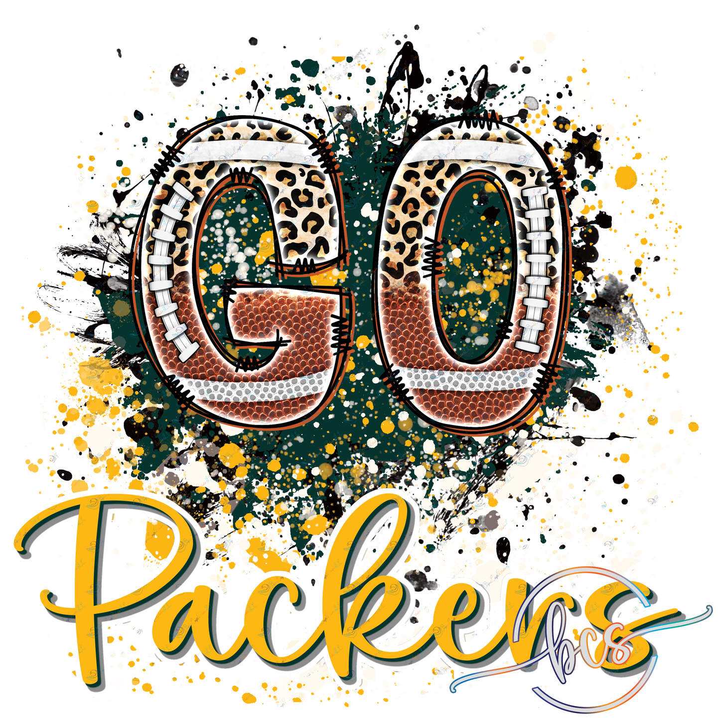 🏈 Packers Game Day Leopard Football Splatter PNG - Digital Download 💛💚